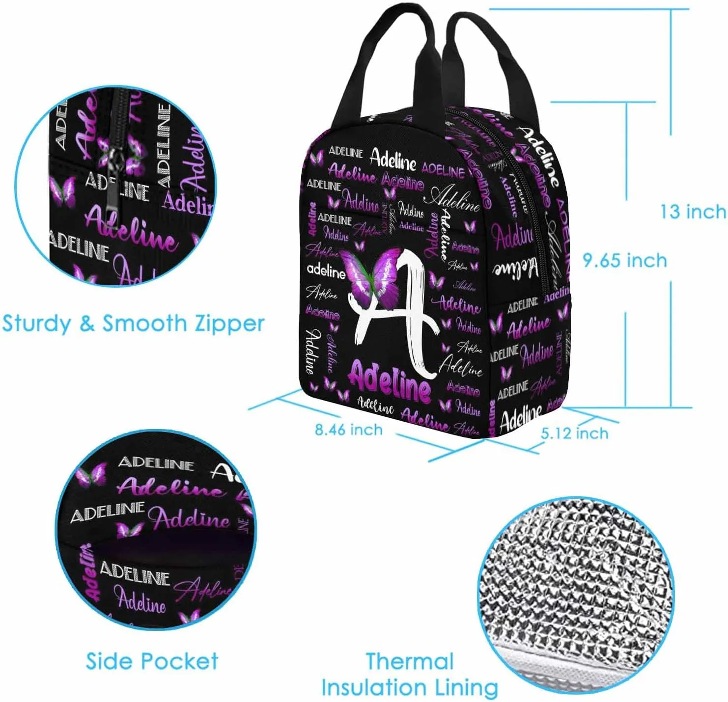 Personalized Shoulder Bag Backpack with Name Customized Pink Gradient Text Butterfly Backpack Custom Casual Bag Knapsack Daypack Bag for Camping Shopping