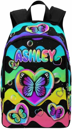 Personalized Shoulder Bag Backpack with Name Customized Rainbow Stripes Butterfly Backpack Custom Casual Bag Knapsack Daypack Bag for Camping Shopping