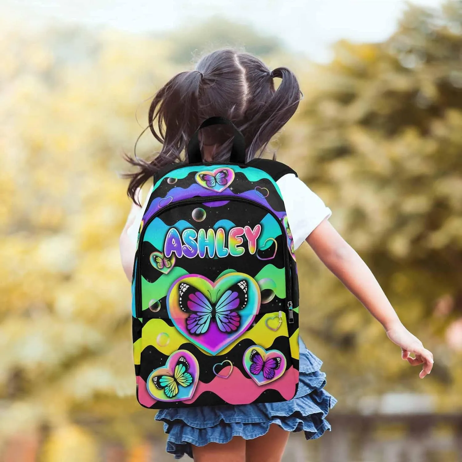 Personalized Shoulder Bag Backpack with Name Customized Rainbow Stripes Butterfly Backpack Custom Casual Bag Knapsack Daypack Bag for Camping Shopping