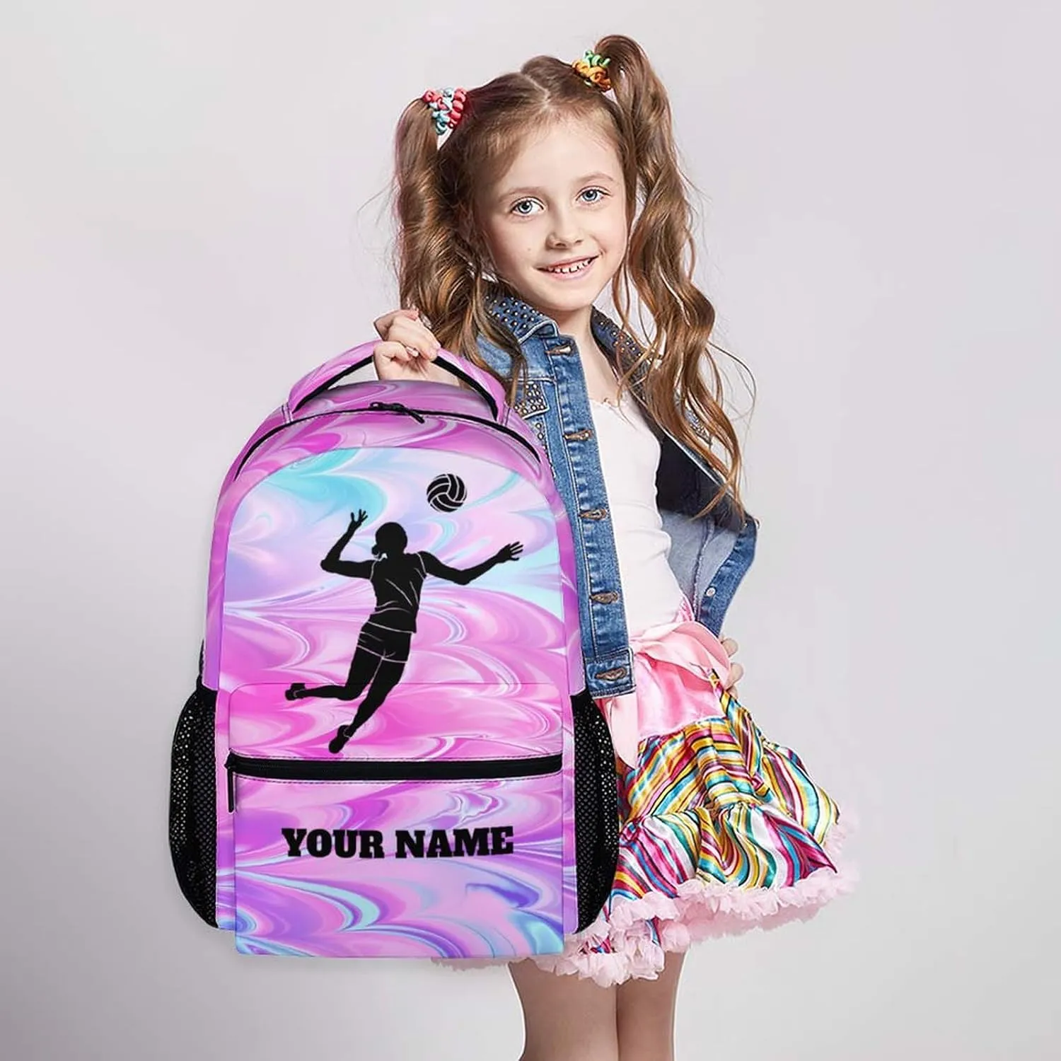 Personalized Volleyball Backpack for Kids 3-10, Cute Bookbag for Girls Boys, School Backpack for School Travel Swimming Camping