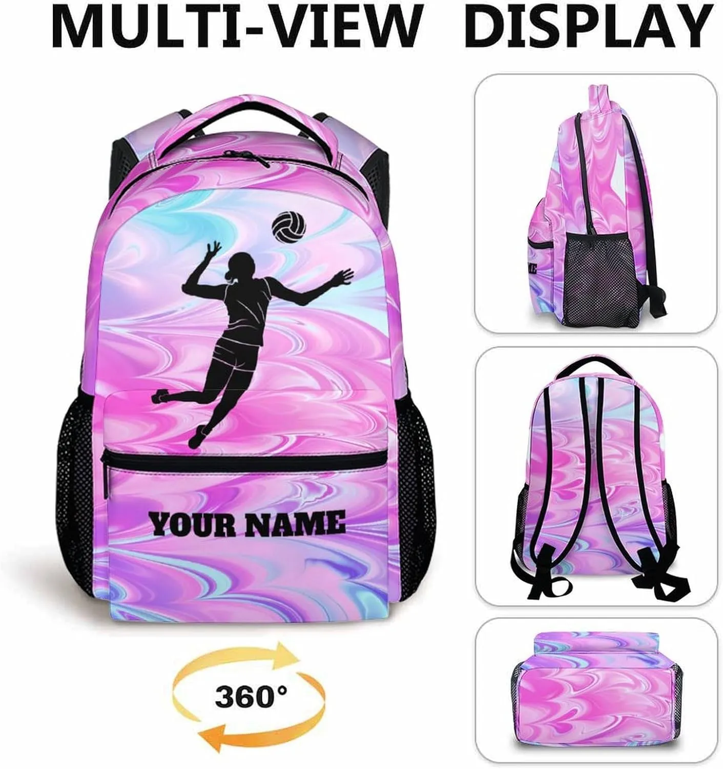 Personalized Volleyball Backpack for Kids 3-10, Cute Bookbag for Girls Boys, School Backpack for School Travel Swimming Camping