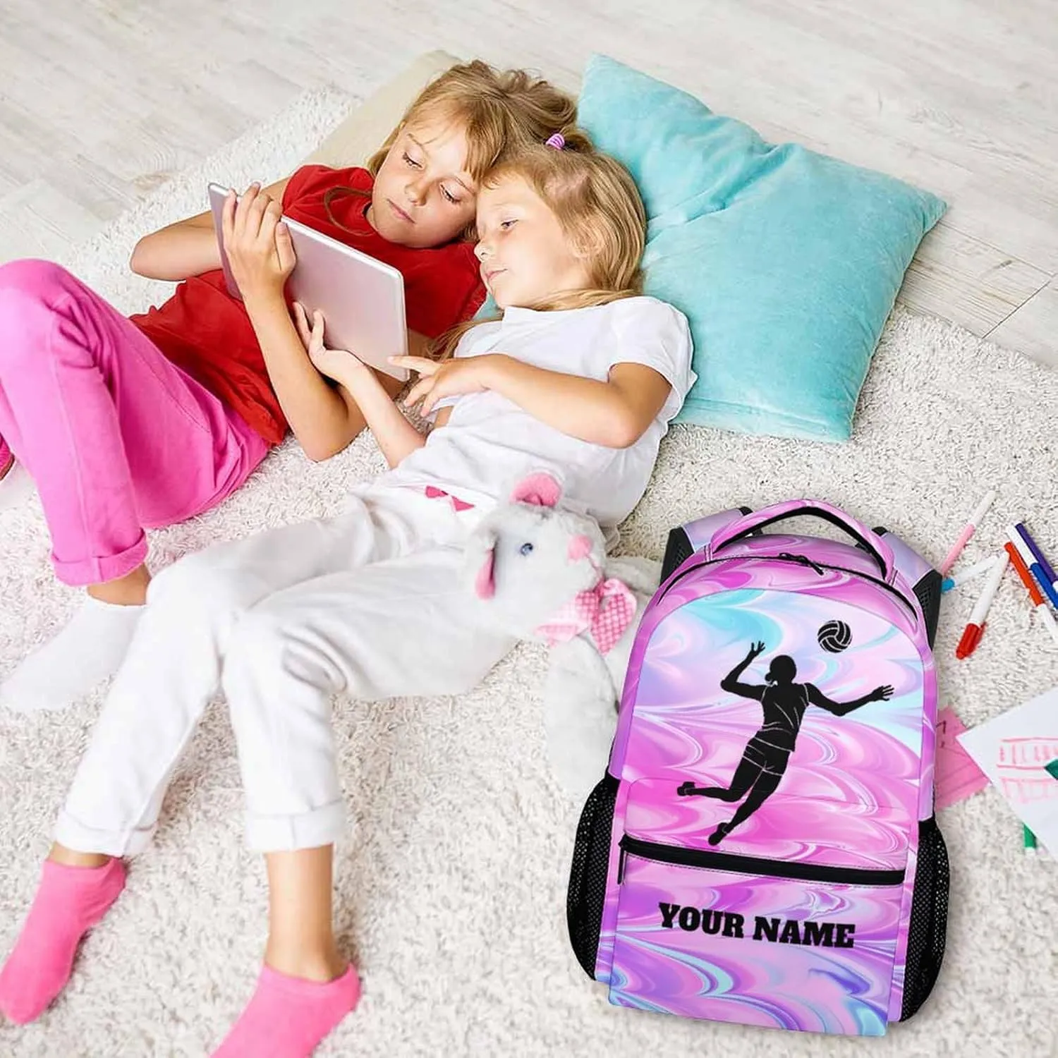 Personalized Volleyball Backpack for Kids 3-10, Cute Bookbag for Girls Boys, School Backpack for School Travel Swimming Camping