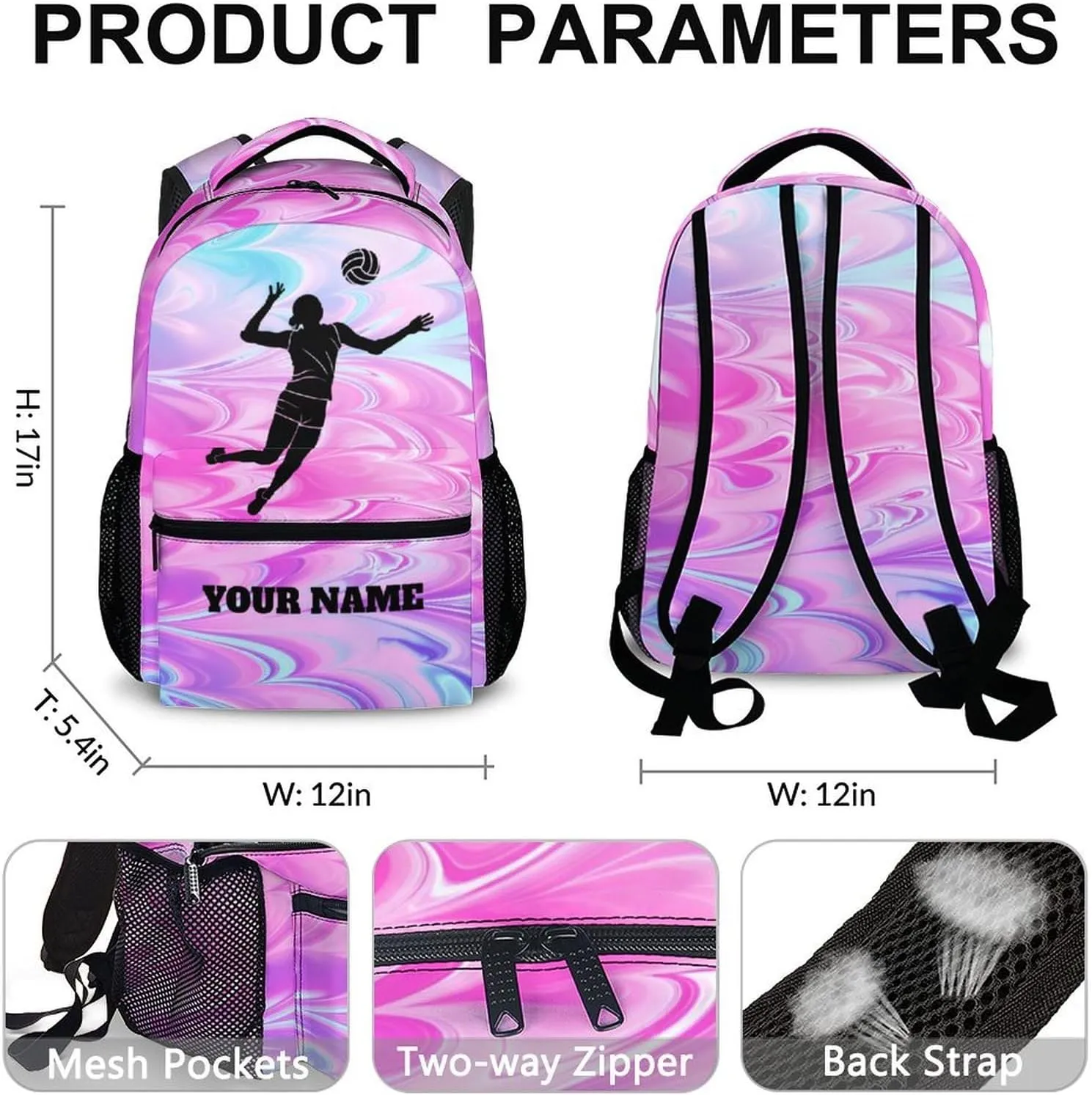 Personalized Volleyball Backpack for Kids 3-10, Cute Bookbag for Girls Boys, School Backpack for School Travel Swimming Camping