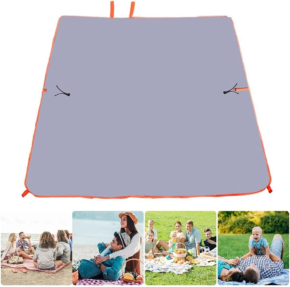 Picnic Blanket Outdoor Waterproof Beach Blanket Portable Folding Ground Mat Cover Sandproof for Picnic Hiking Camping W/Tent Nail Storage Bag