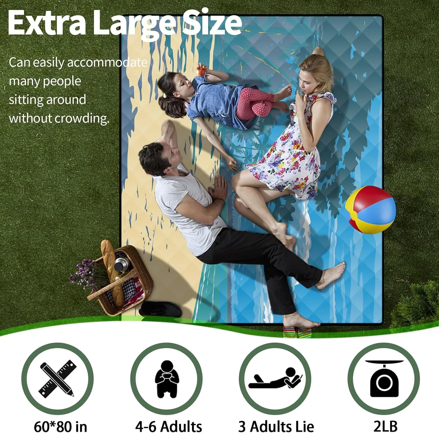 Picnic Blankets 60x80 Sand Repellent Water Resistant Padded Couples Beach Blankey Dogs Backseat Covers Campers Europe Travel Trailer Equipment Outdoorsy Birthday Gift for Girlfriend Teen Kids