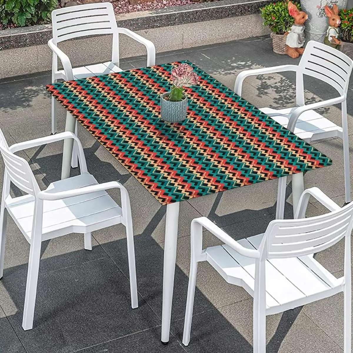 Pink Turquoise Light Yellow Rectangle Table Cloth Cover, Arrows Modern Trendy Washable Picnic Table Cover Indoor Outdoor Elastic Tablecloth Abstract Fits up 4 Foot Tables
