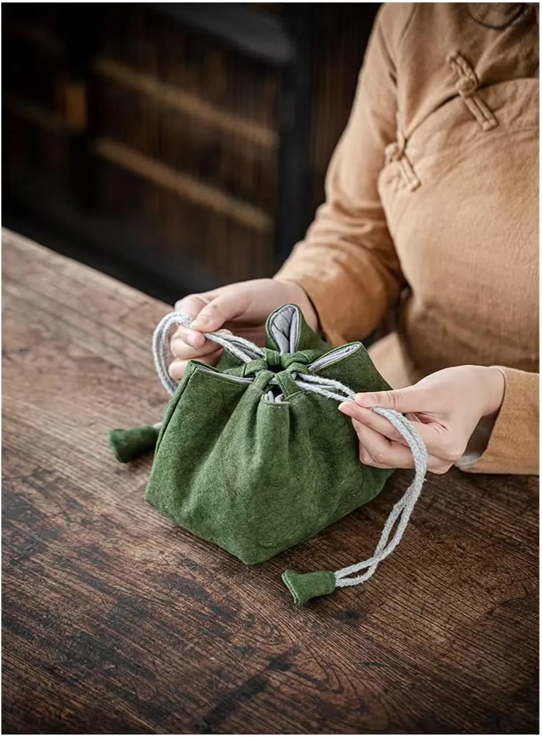 Portable Cotton Tea Set Storage Bag for One Pot and Two Cups | Thickened Clip Travel Bag for Tea Ware(Turquoise)