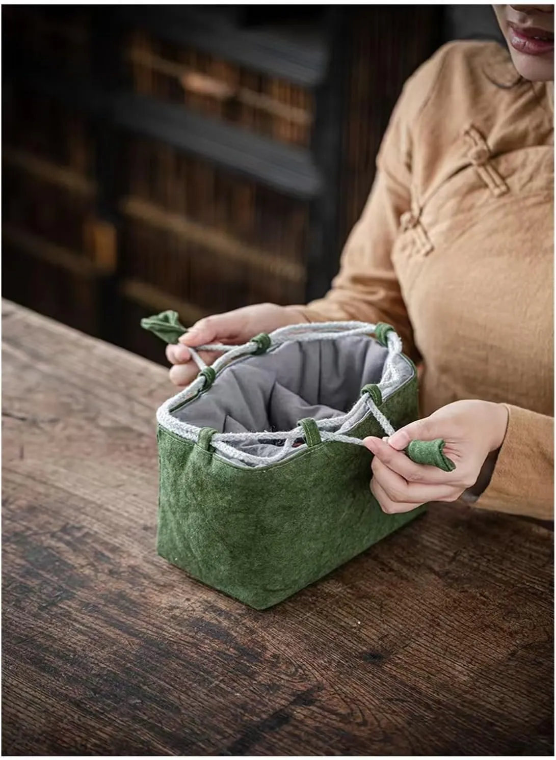 Portable Cotton Tea Set Storage Bag for One Pot and Two Cups | Thickened Clip Travel Bag for Tea Ware(Turquoise)