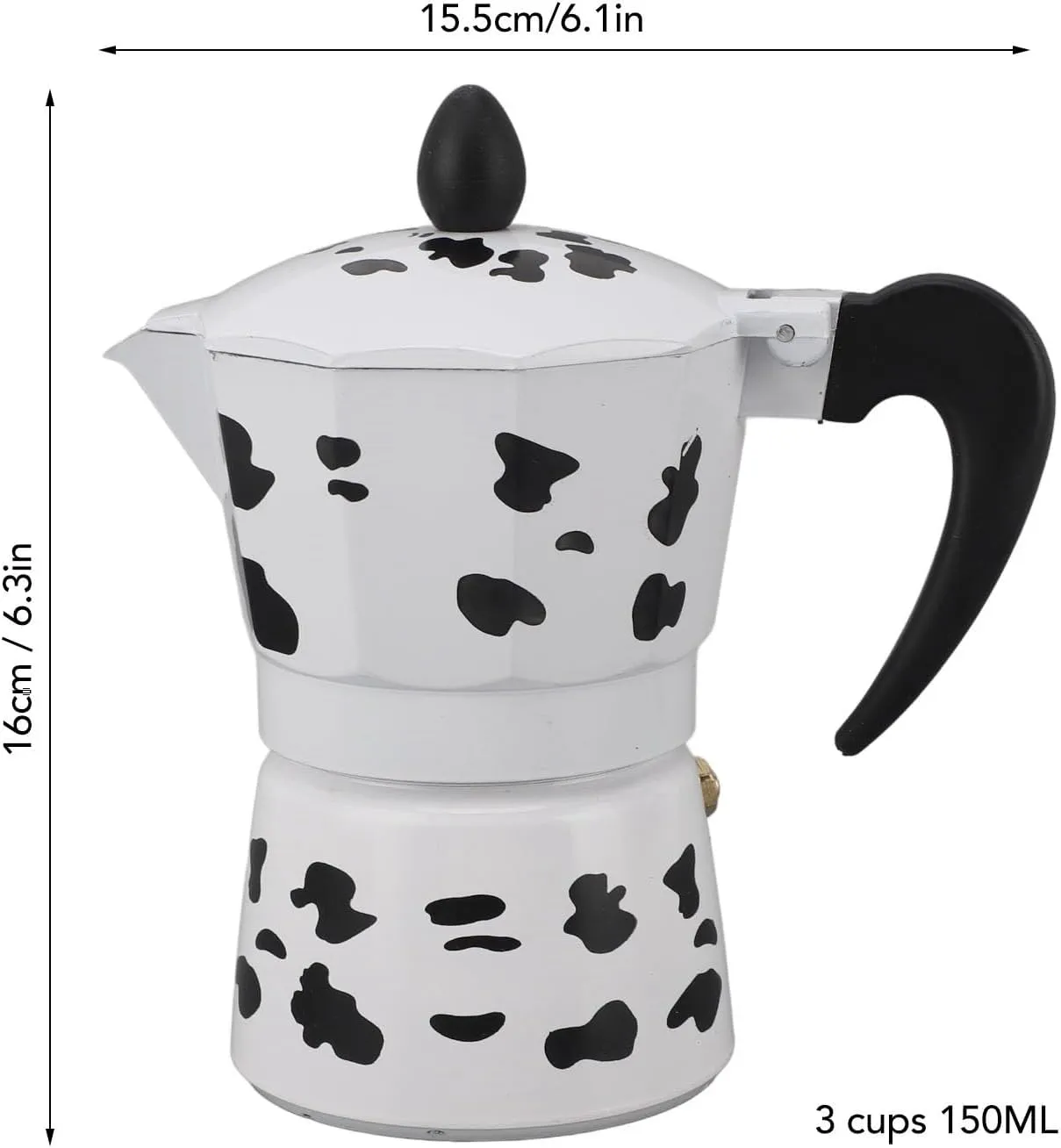 Portable Cow Pattern Aluminum Coffee Pot with Rich Mellow Taste, for Camping and Outdoor Adventures, Hand Brewed Pot (3 Cups 150ML)