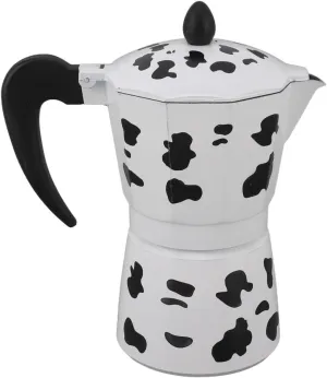 Portable Cow Pattern Aluminum Coffee Pot with Rich Mellow Taste, for Camping and Outdoor Adventures, Hand Brewed Pot (6 Cups 300ML)