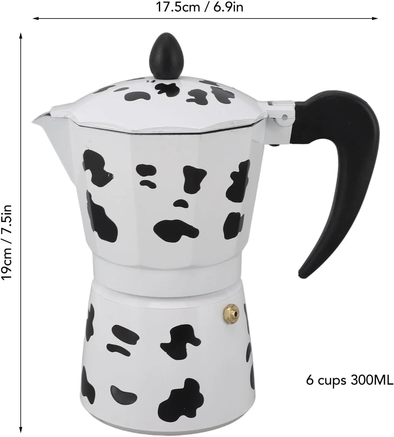Portable Cow Pattern Aluminum Coffee Pot with Rich Mellow Taste, for Camping and Outdoor Adventures, Hand Brewed Pot (6 Cups 300ML)