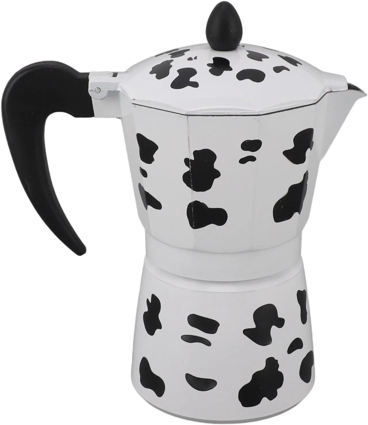 Portable Cow Pattern Aluminum Coffee Pot with Rich Mellow Taste, for Camping and Outdoor Adventures, Hand Brewed Pot (6 Cups 300ML)