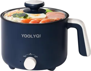 Portable Electric Ramen Cooker: 1.5 L Lazy Pot, Dual Power Regulation, Suitable for Ramen, Noodles, Soup, Oatmeal Non-Stick, Dorm, Office Must Have Multi Shabu Shabu Pot (Blue)