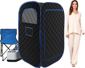 Portable Steam Sauna Tent with Remote Control and Folding Chair for Home Relaxation, Black