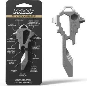 PROOF Keychain Pocket Multitool | Stainless Steel Utility Tool | EDC Gadget | 20 in 1 Keychain Tool | TSA Safe | Bottle Opener | Veteran Owned