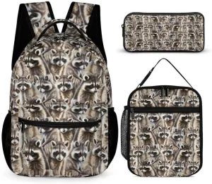 Raccoon School Backpack for Kids Girls Boys, 16 Inch Raccoons Bookbag, School Backpack for Students Children