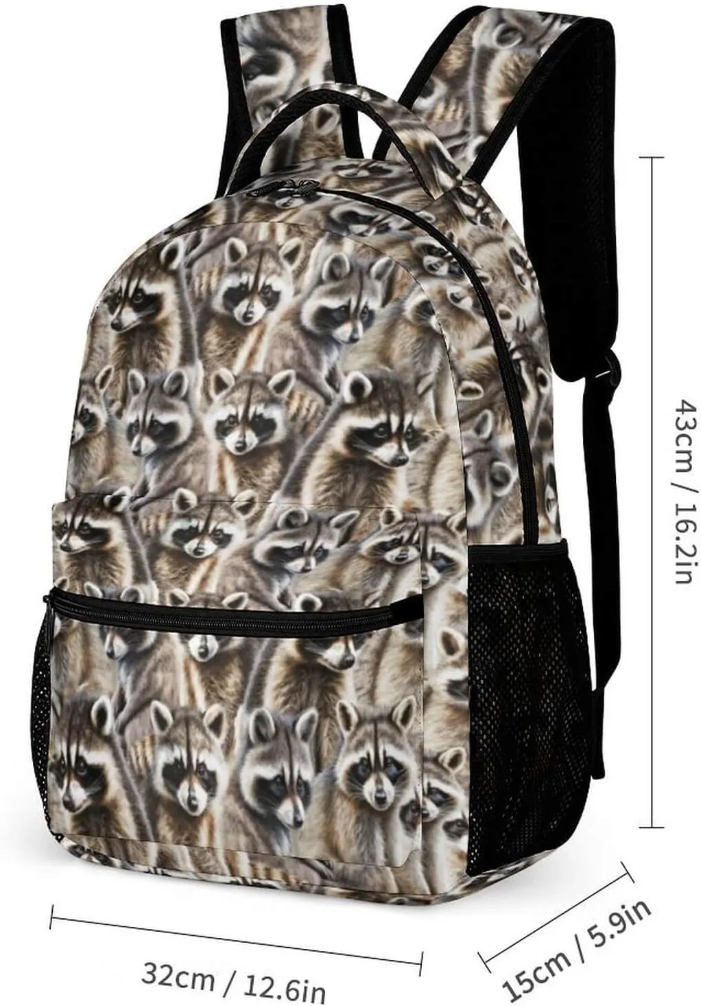 Raccoon School Backpack for Kids Girls Boys, 16 Inch Raccoons Bookbag, School Backpack for Students Children