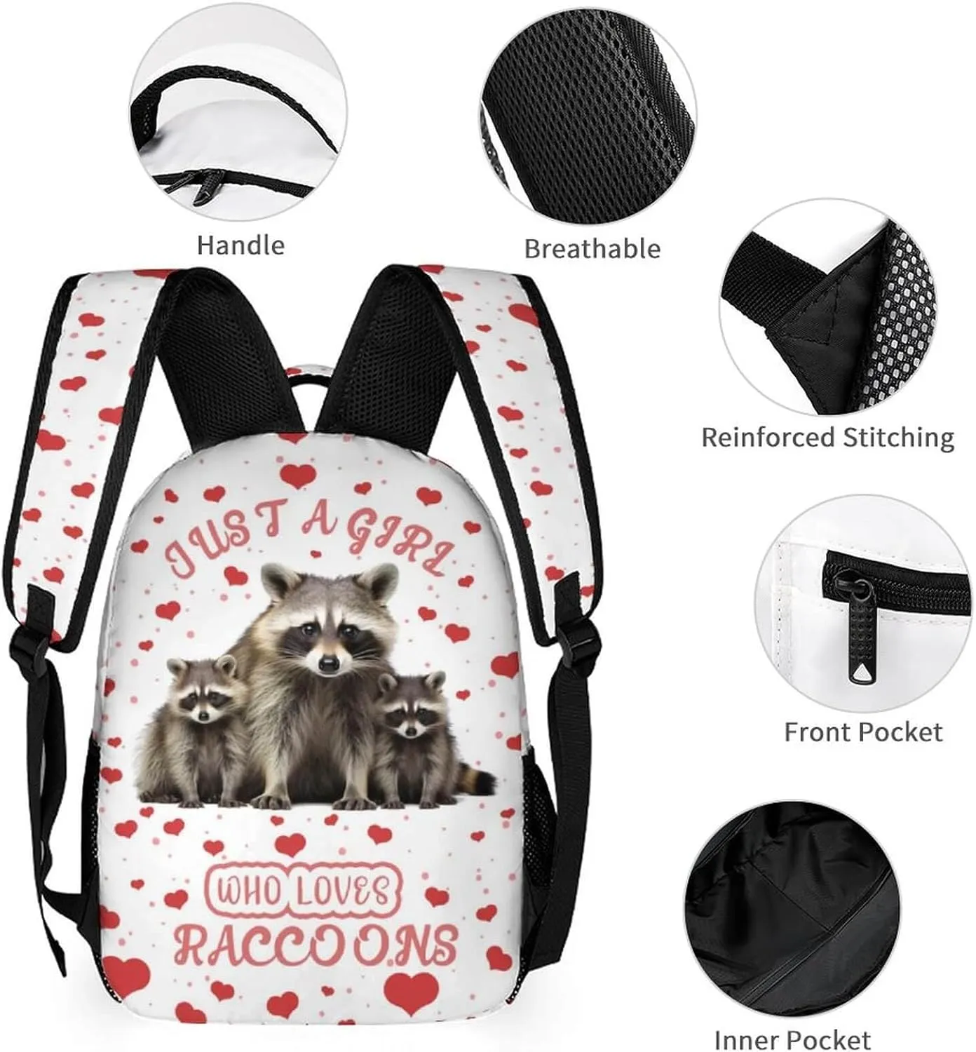 Raccoon School Backpack for Kids Girls Boys, 16 Inch Raccoons Bookbag, School Backpack for Students Children