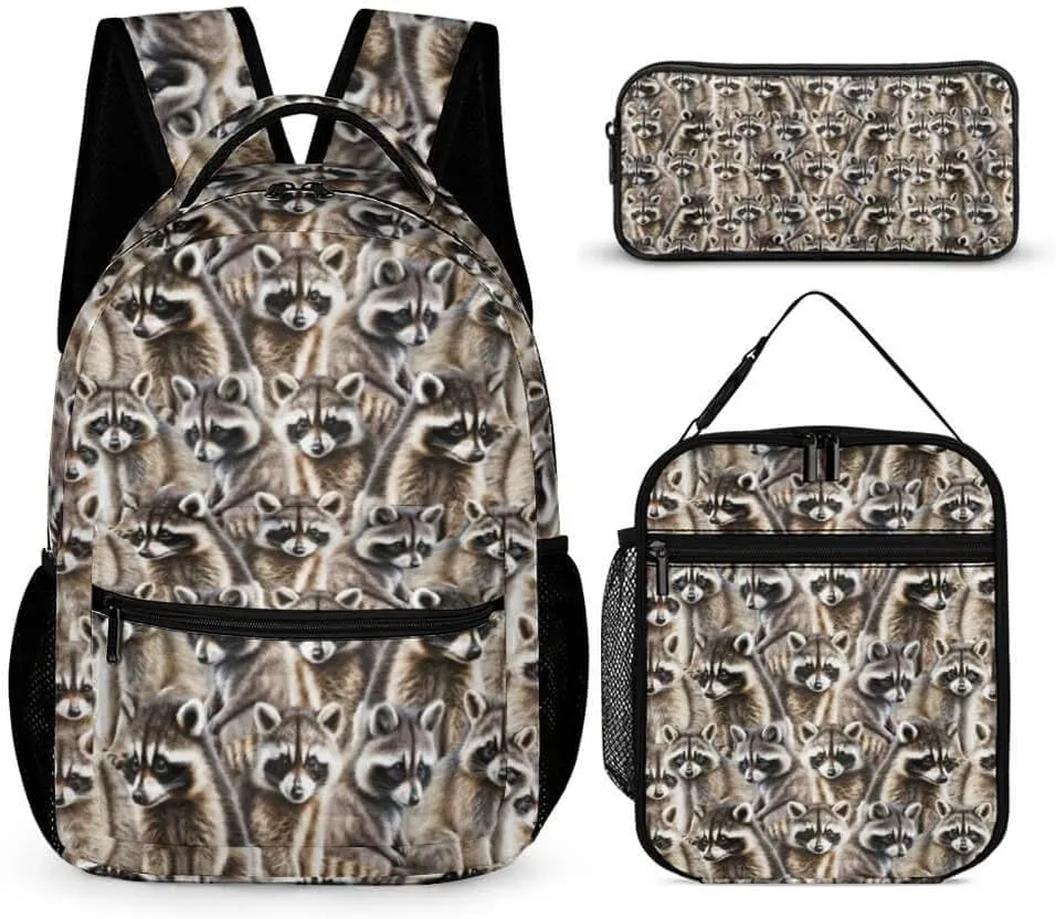 Raccoon School Backpack for Kids Girls Boys, 16 Inch Raccoons Bookbag, School Backpack for Students Children