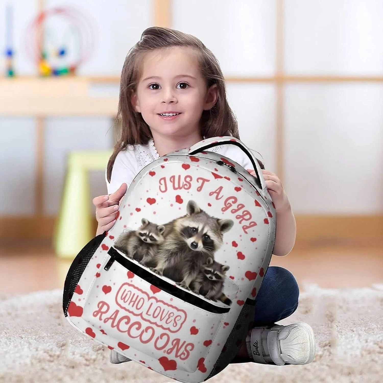 Raccoon School Backpack for Kids Girls Boys, 16 Inch Raccoons Bookbag, School Backpack for Students Children