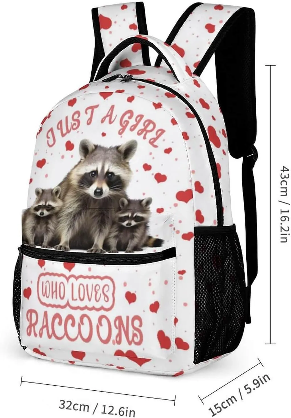 Raccoon School Backpack for Kids Girls Boys, 16 Inch Raccoons Bookbag, School Backpack for Students Children