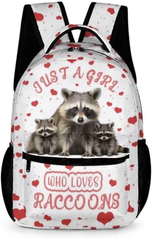 Raccoon School Backpack for Kids Girls Boys, 16 Inch Raccoons Bookbag, School Backpack for Students Children
