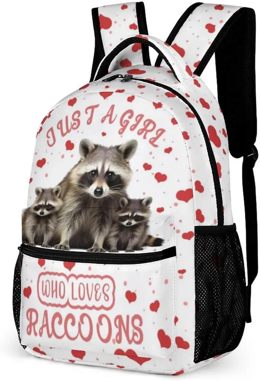 Raccoon School Backpack for Kids Girls Boys, 16 Inch Raccoons Bookbag, School Backpack for Students Children