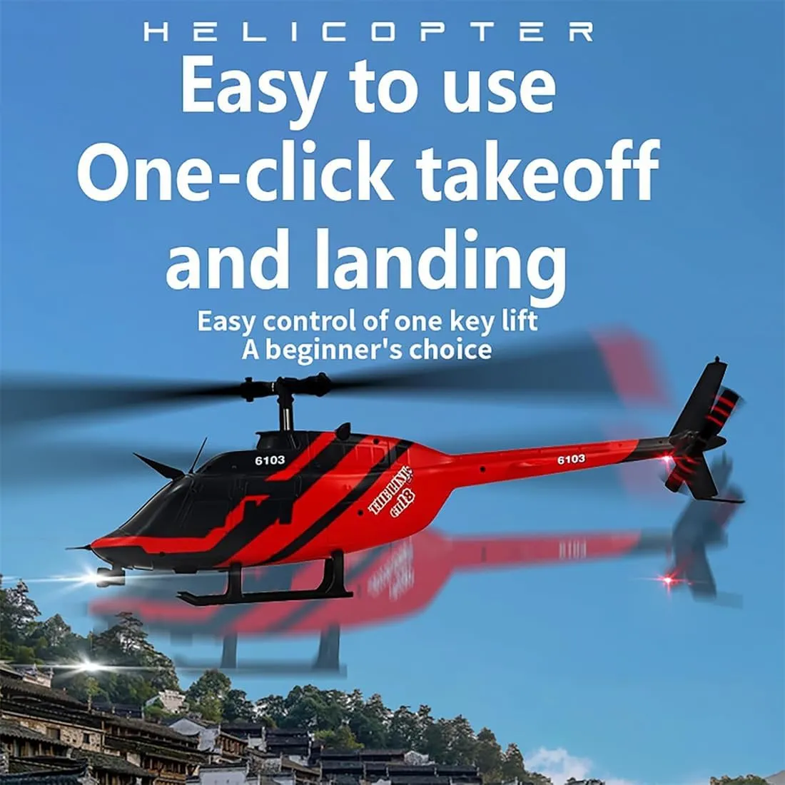 RC ERA C138 Bell 206 6CH RTF RC Helicopter, 1/33 Scale 2.4G Remote Control 6-Axis Gyro Aileron-Free Single Rotor with Altitude Hold Optical Flow Positioning for Adult, 3 Battery