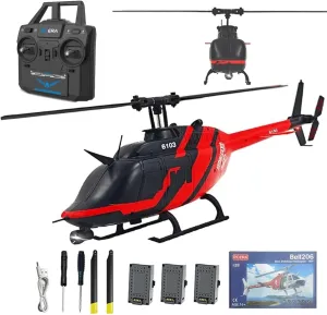 RC ERA C138 Bell 206 6CH RTF RC Helicopter, 1/33 Scale 2.4G Remote Control 6-Axis Gyro Aileron-Free Single Rotor with Altitude Hold Optical Flow Positioning for Adult, 3 Battery