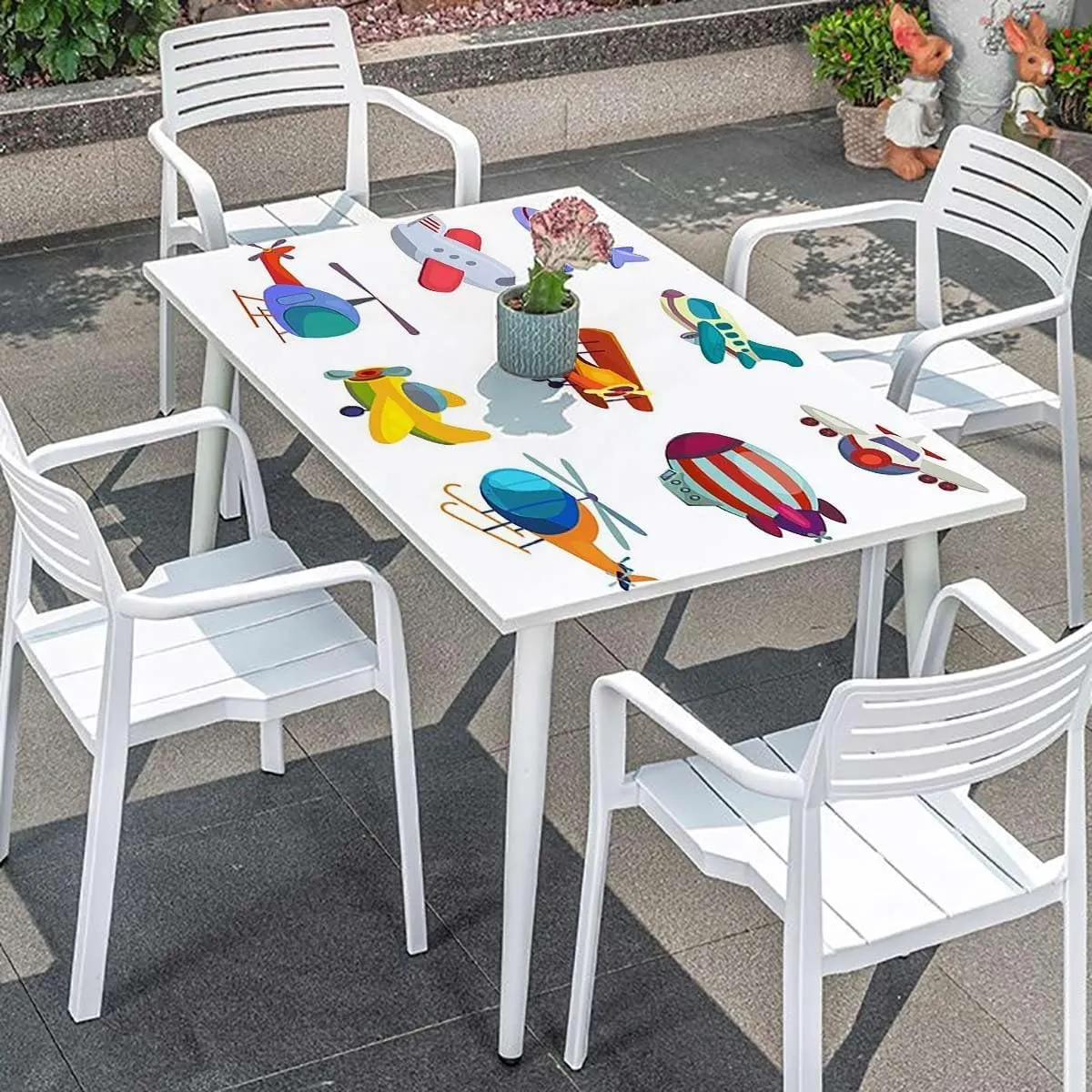 Red Multicolor Elastic Edged Table Covers Different Airplane and Toy Pattern Elastic Edge, Waterproof and wipeable Cartoon Fits up 4 Foot Tables
