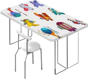 Red Multicolor Elastic Edged Table Covers Different Airplane and Toy Pattern Elastic Edge, Waterproof and wipeable Cartoon Fits up 4 Foot Tables
