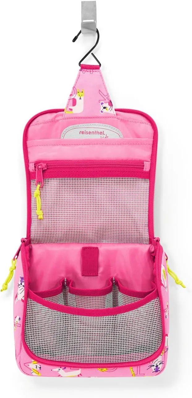 reisenthel Toiletbag S Kids, Small Hanging Travel Toiletry Organizer, ABC Friends Pink