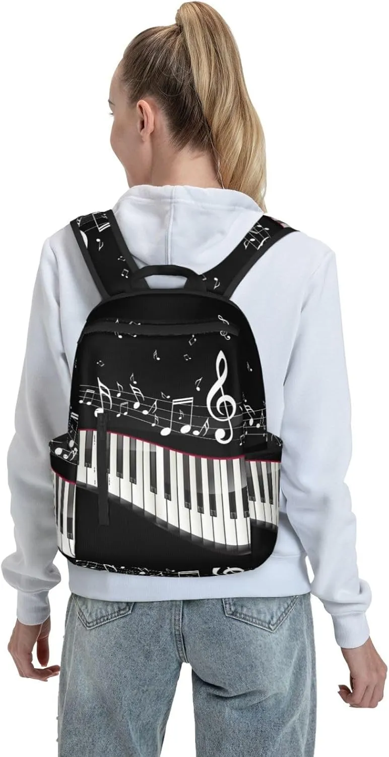 RIMENCH Men Women Bookbag Black and White Piano Keys with Musical Notes Laptop & Tablet Backpack For Travel, & Work