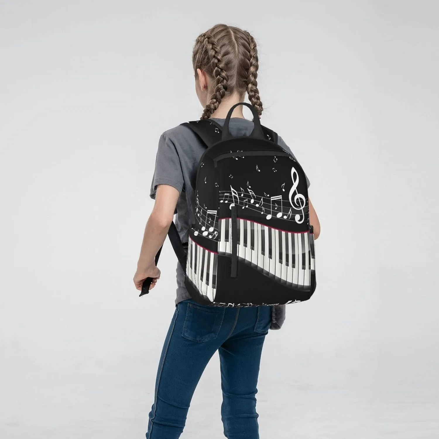 RIMENCH Men Women Bookbag Black and White Piano Keys with Musical Notes Laptop & Tablet Backpack For Travel, & Work