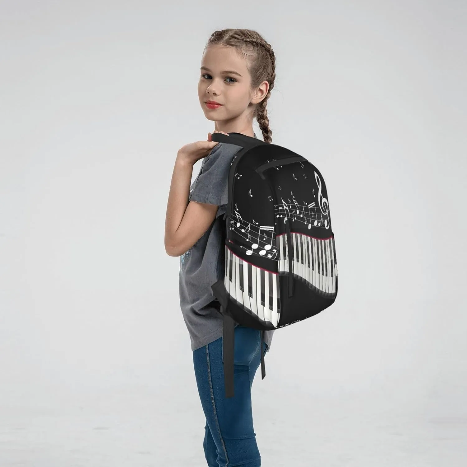 RIMENCH Men Women Bookbag Black and White Piano Keys with Musical Notes Laptop & Tablet Backpack For Travel, & Work