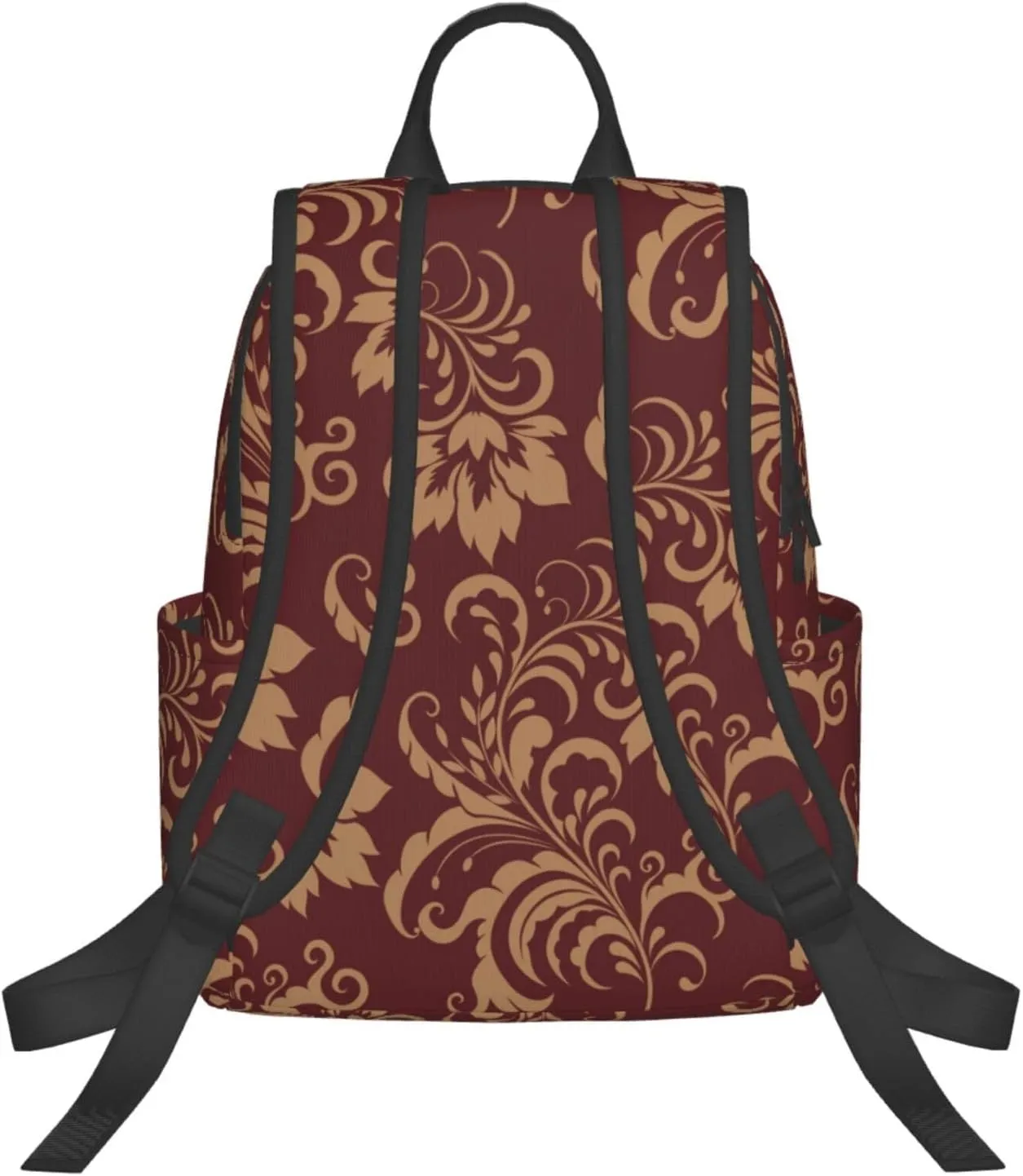 RIMENCH Travel Backpack Flower Maroon Gold Floral Classy Burgundy Antique Bookbag