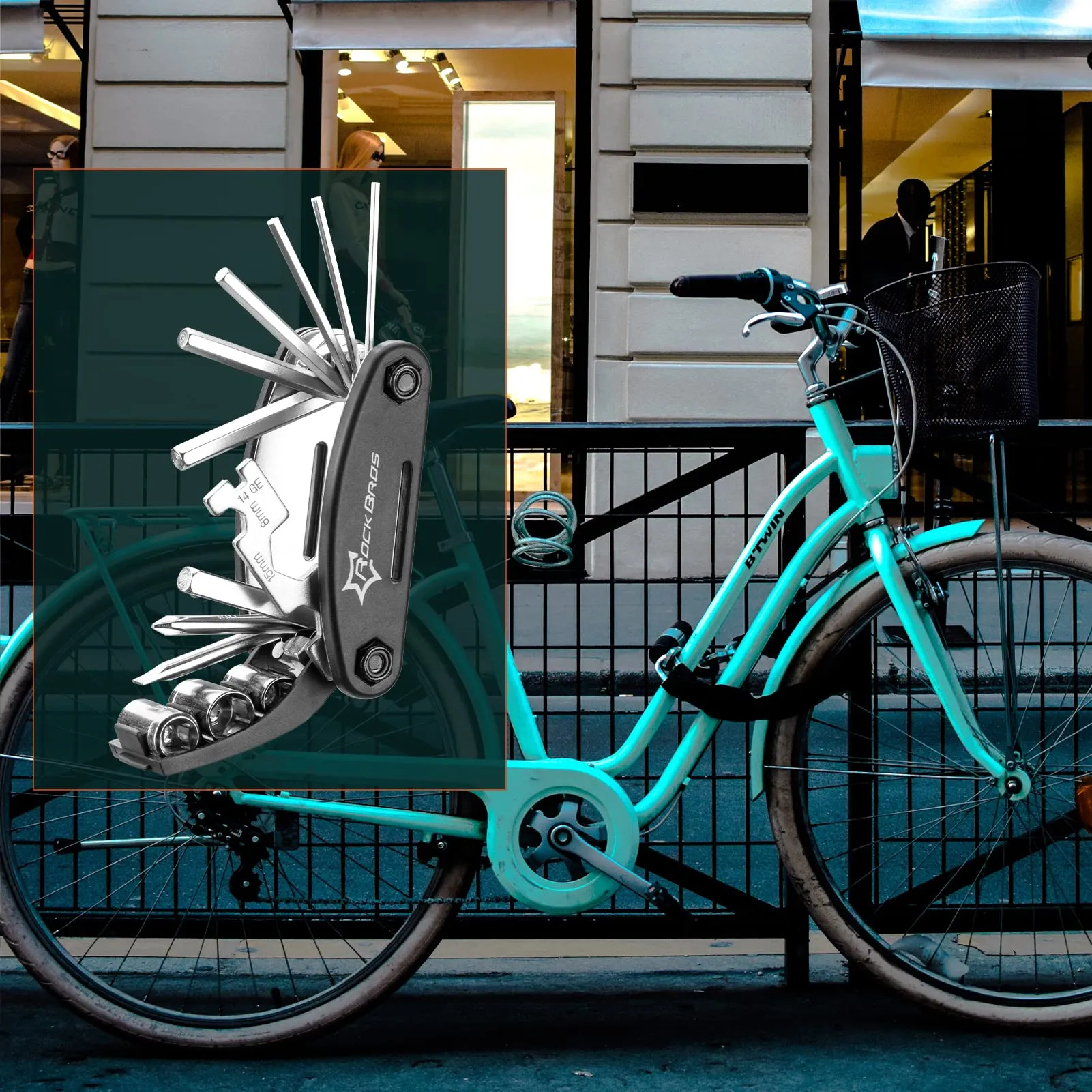 ROCKBROS Bicycle Repair Tool Bike Pocket Multi Function Folding Tool 16 in 1 Black
