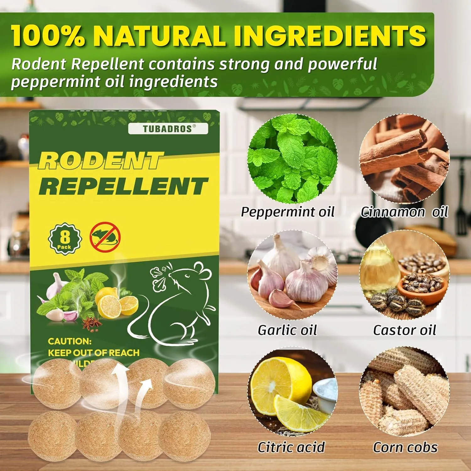 Rodent Repellent, Peppermint Oil to Repel Mice and Rats, Mouse Repellent for Indoor Use (1 Count (Pack of 8))