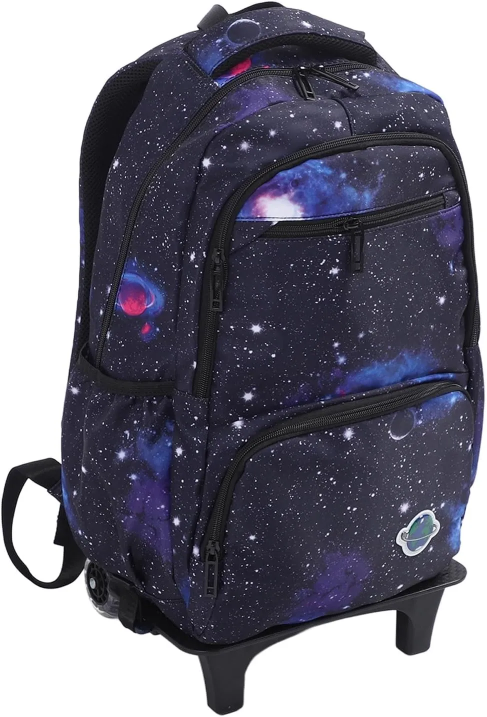 Rolling Backpack, Large Capacity Rolling Backpack with Trolley Bar Aluminum Alloy Rod Waterproof Fabric PVC Wheels for Students