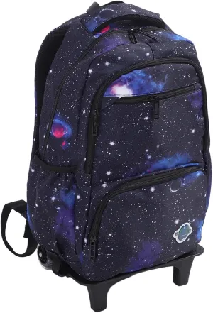 Rolling Backpack, Large Capacity Rolling Backpack with Trolley Bar Aluminum Alloy Rod Waterproof Fabric PVC Wheels for Students
