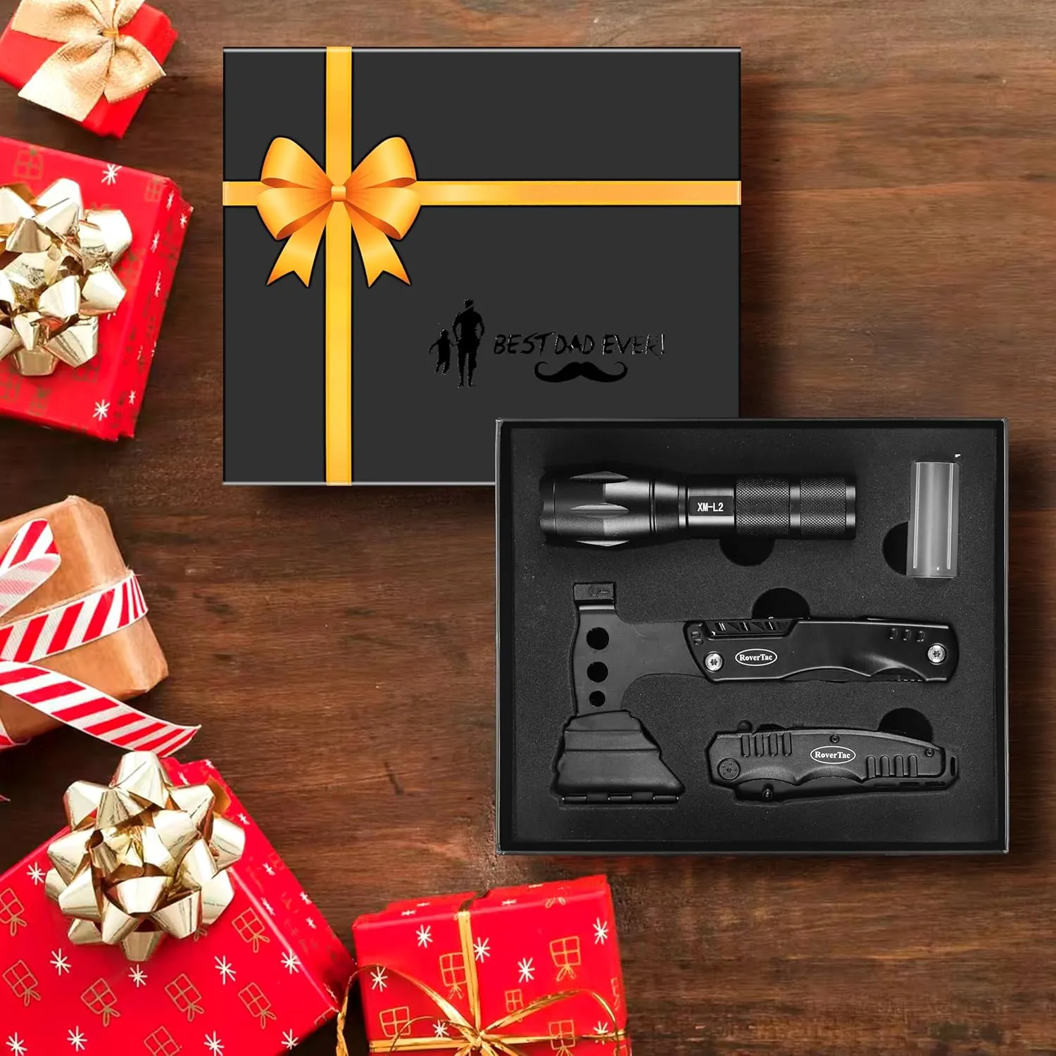 RoverTac Tools Set for Dad Gifts, 11-in-1 Multitool Axe, LED Flashlight & Tactical Knife in a Gift Box with "BEST DAD EVER", Unique Gift for Dad on Father’s Day, Birthday, Christmas & Retirement