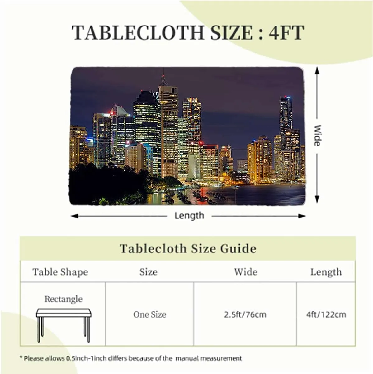 Royal Blue Elastic Edge Fitted Tablecloth, Evening Skyscrapers Metropolis City Photo Waterproof Elastic Table Cover, for Outdoor Picnics/Travel/Holiday/Party New York Fits up 4 Foot Tables