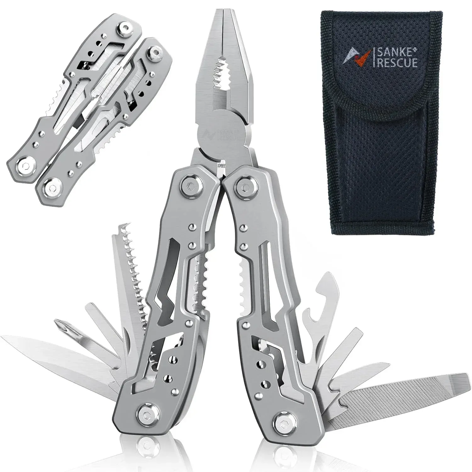 SANKE RESCUE 14-in-1 Portable Multitool with Pliers and Knife for Camping and Survival