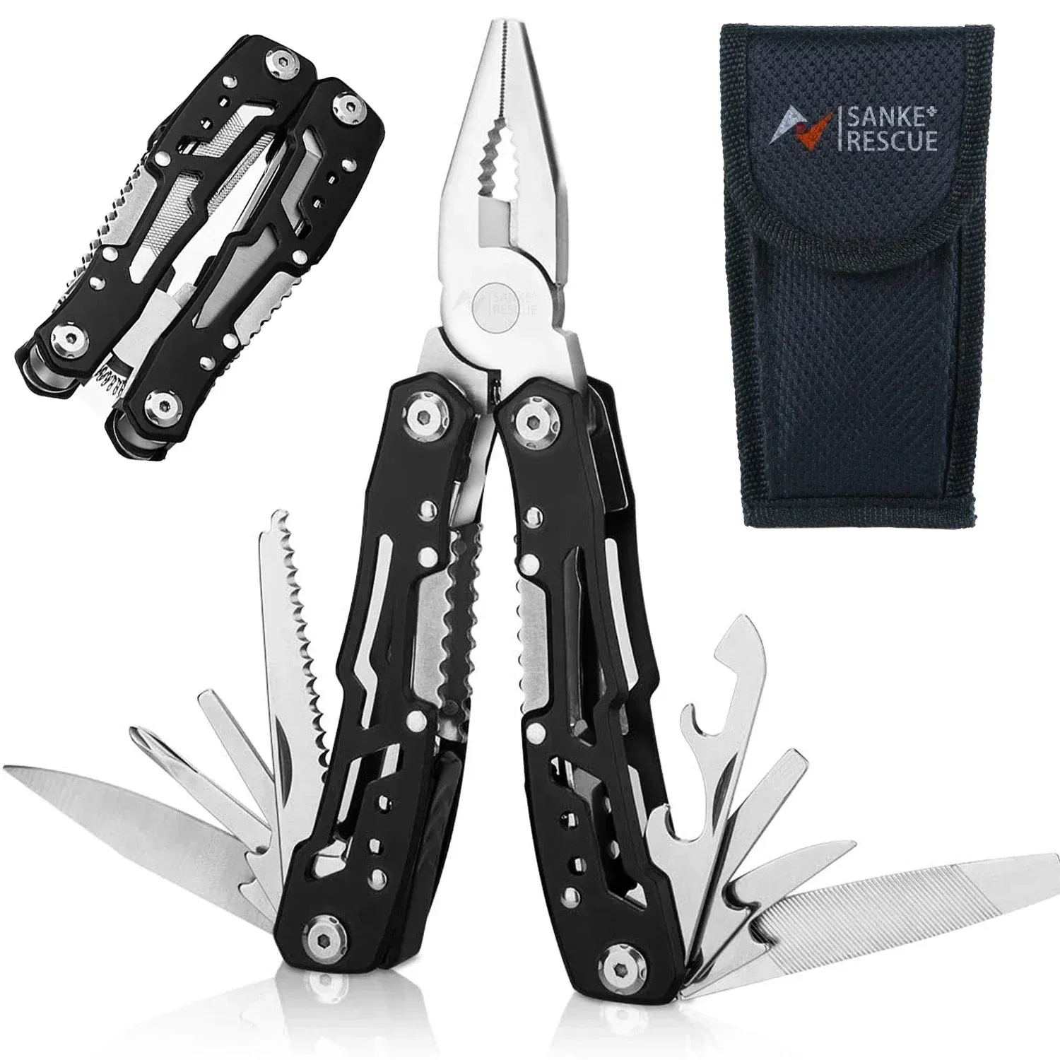 SANKE RESCUE 14-in-1 Portable Multitool with Pliers and Knife for Camping and Survival