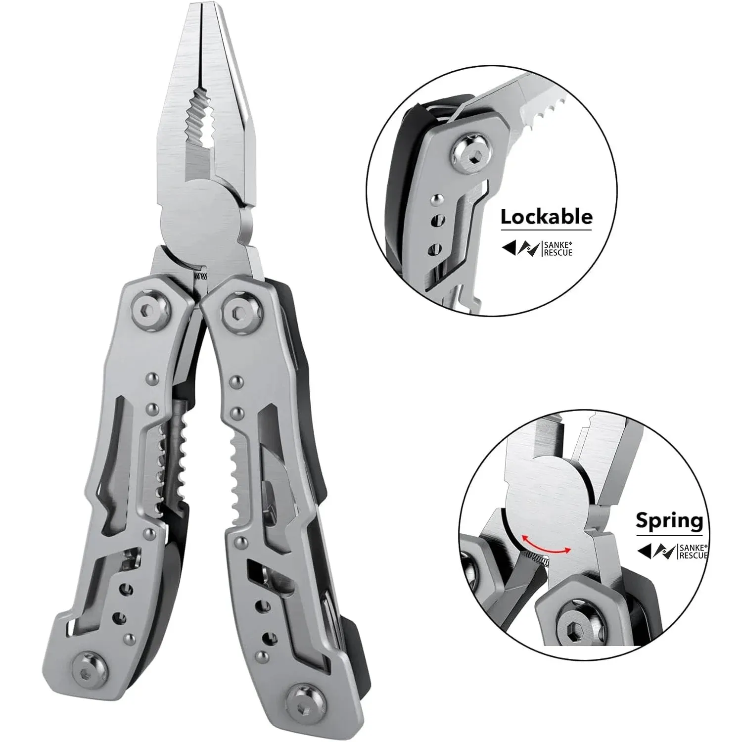SANKE RESCUE 14-in-1 Portable Multitool with Pliers and Knife for Camping and Survival