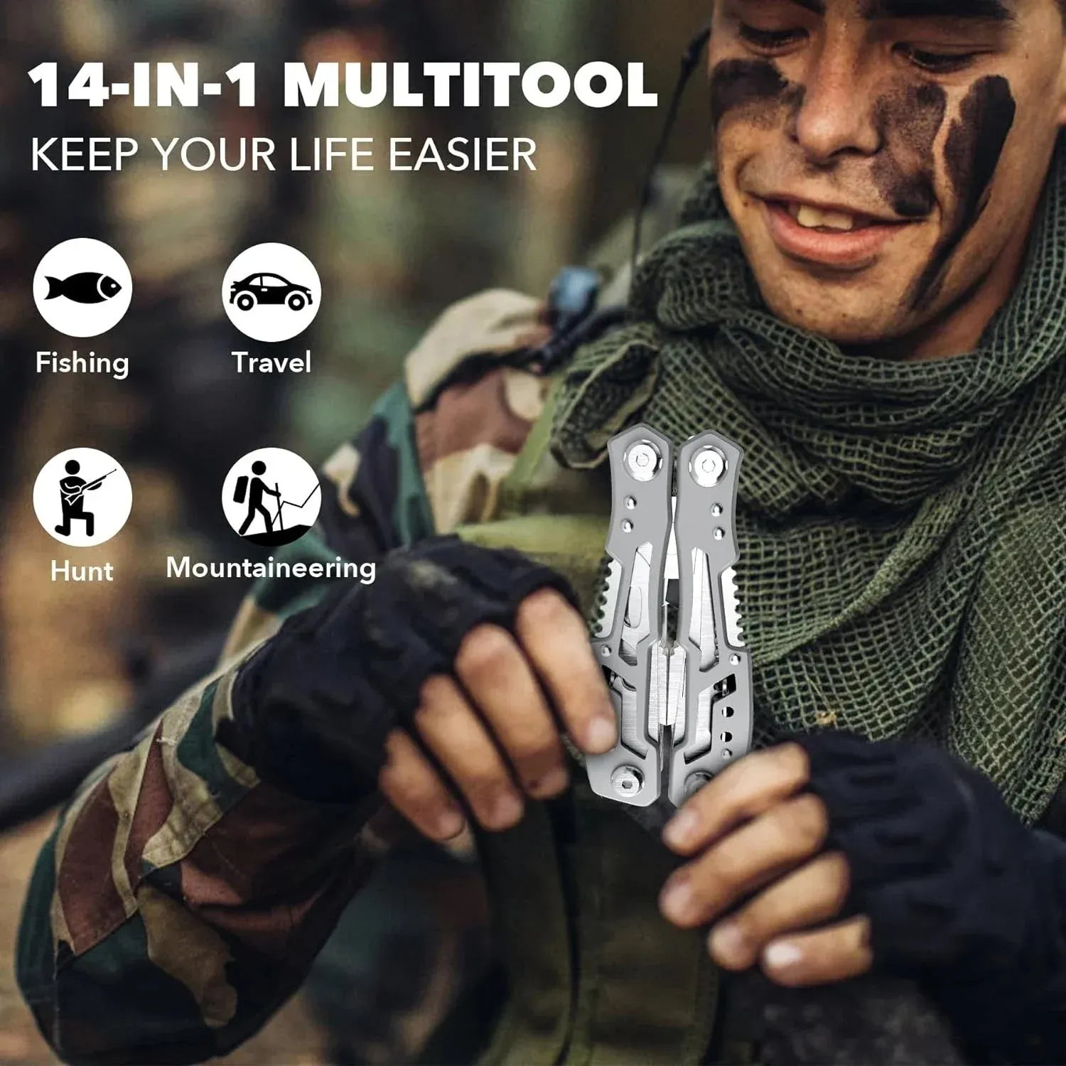 SANKE RESCUE 14-in-1 Portable Multitool with Pliers and Knife for Camping and Survival