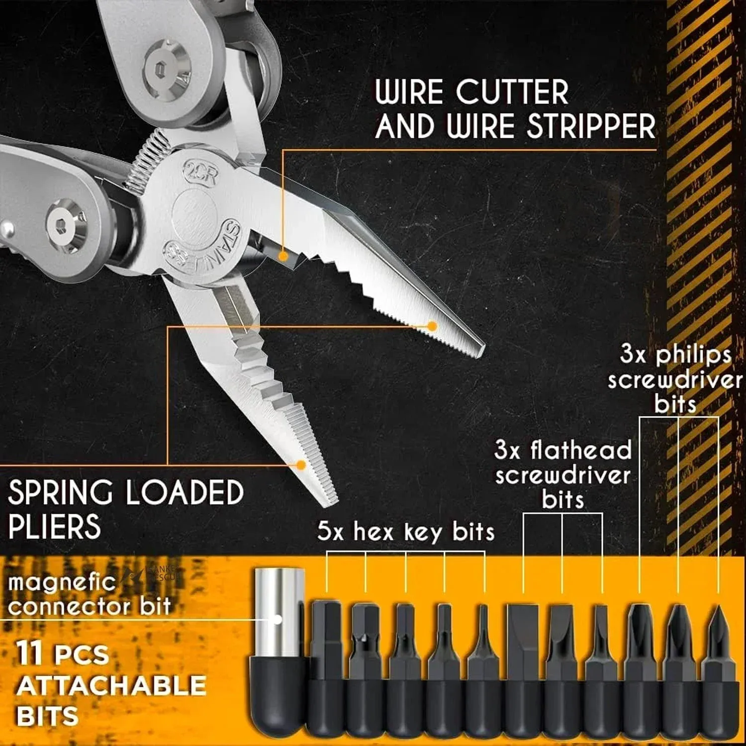 SANKE RESCUE 24-in-1 Multitool Pliers for Survival, Camping, and Hunting