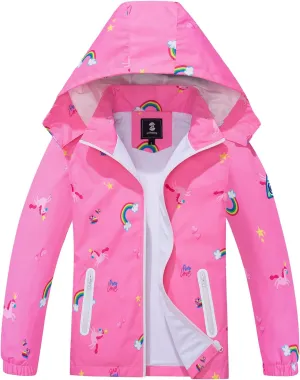 SaphiRose Kids Rain Jacket Waterproof Raincoat Mesh Lined Coat with Removable Hood for Boys Girls
