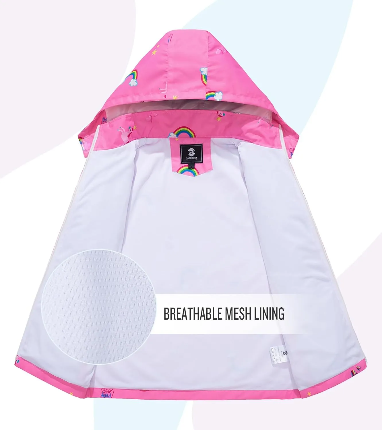 SaphiRose Kids Rain Jacket Waterproof Raincoat Mesh Lined Coat with Removable Hood for Boys Girls