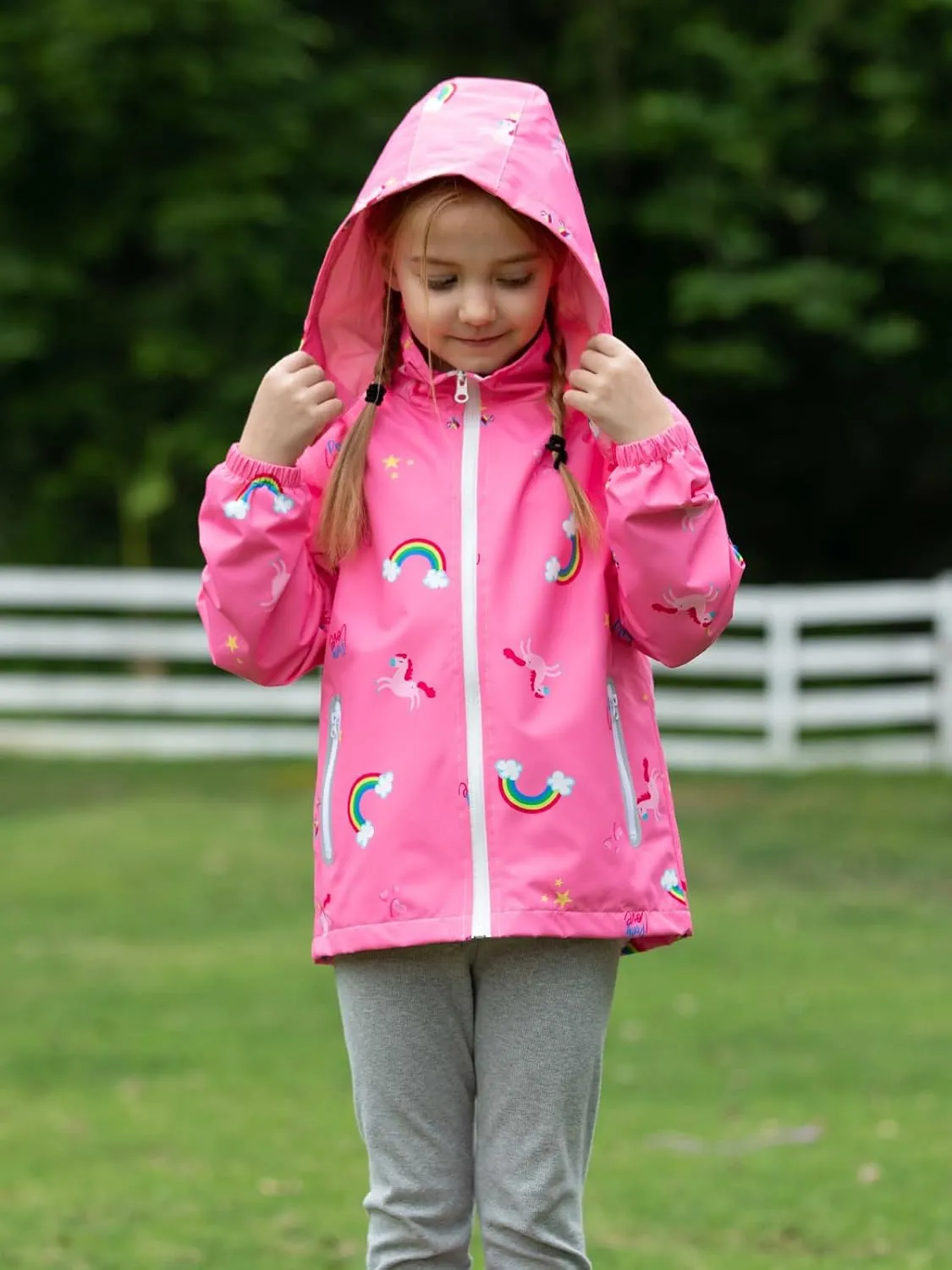 SaphiRose Kids Rain Jacket Waterproof Raincoat Mesh Lined Coat with Removable Hood for Boys Girls